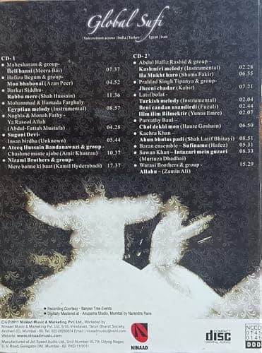Global Sufi Music CD, Voices from India Turkey Egypt Iran, Ruhaniyat Festival Collection, 2-Disc Set 2