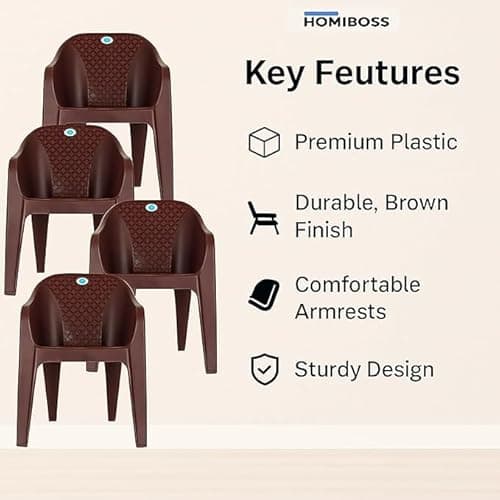 Homiboss Plastic Chair | Chairs for Home | Dining & Restaurant | Living Room & Bedroom | Office, Garden, Indoor & Outdoor | Kursi | Color - Brown | Plastic Chairs Set 6 Pieces 4