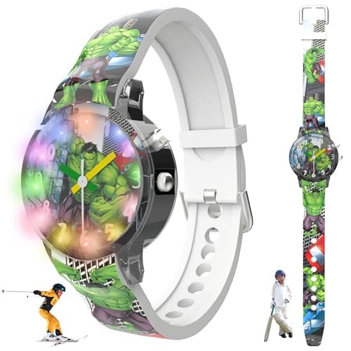 SPIKY Disney Hulk Kids Analog Watch with Glowing LED Lights for Boys & Girls (3–10 Years) | Cartoon Dial | Soft Silicone Strap | Durable & Lightweight | Best Birthday Gift for Kids