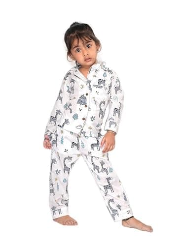 BLOCKS OF INDIA Cotton Kids Night Suit Set |Soft & Comfortable Sleepwear | Unisex | | Includes Special Printed Bag(4 Years 5 Years Grey Giraffe)