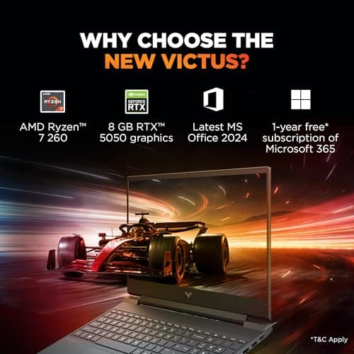 HP Victus, AMD Ryzen 7 260, 8GB RTX 5050 Gaming Laptop,(24GB DDR5,1TB SSD) 144Hz,IPS,300 nits,15.6'(39.6cm) FHD, Win11,M365 Basic(1 year) Office24, Mica Silver, 2.29kg, RGB, Enhanced cooling, fb3185AX 3