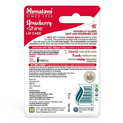 Himalaya Strawberry Shine Lip Balm | 4.5gm| 100% Natural Colour | Naturally Glossy | Soft & Nourished Lips | Natural Vitamin E 2