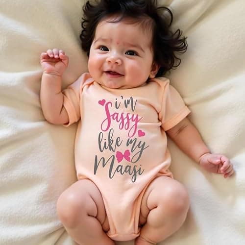 KNITROOT Maasi Family Special Onesies, Unisex Baby Kids Cotton Lycra Envelope Neck Half Sleeve Peach Romper, Bodysuit, Sleepsuit, Sassy Like My Maasi, 3-6 Months, Infant Cloths for Boys & Girls 2