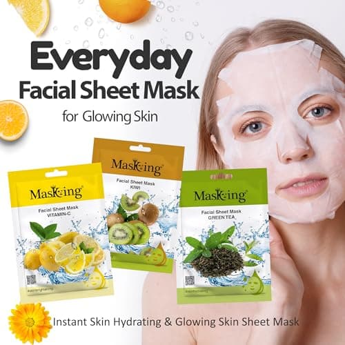 Masking Beauty Facial Sheet Mask for Glowing skin | Natural Sheet Mask | Face sheet Mask for Women Combo Pack of 10 5