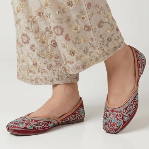 CatBird Women Embroidered Ethnic Jutti Slip-On Traditional Punjabi Mojari Flat Comfortable Festive & Wedding Footwear|6UK Multi 5
