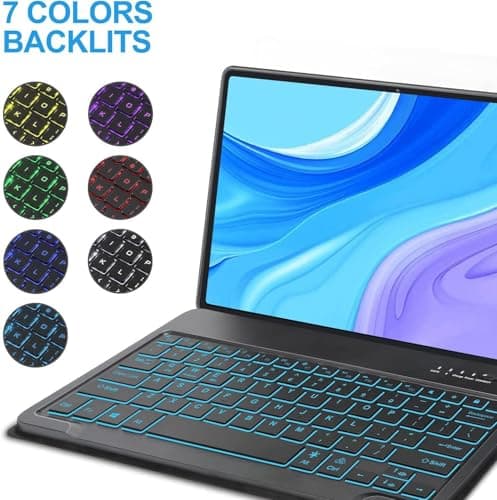 Galaxy Tab S7 FE Case with Keyboard, 7 Colors Backlit Detachable Bluetooth Keyboard for Samsung S7 FE/ S7 Plus/S8 Plus/S8+ 12.4 inch Tablet Slim Smart Cover with S Pen Holder (Normal, S7 FE 12.4 inch) 3