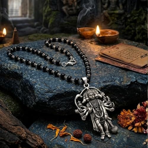 100% Original Karungali Mala with Panchmukhi Hanuman Ji Locket | Lab Certified Black Ebony Wood 54 Beads Mala for Protection, Wealth & Spiritual Healing | Premium Karungali Malai for Men & Women (7mm) 2