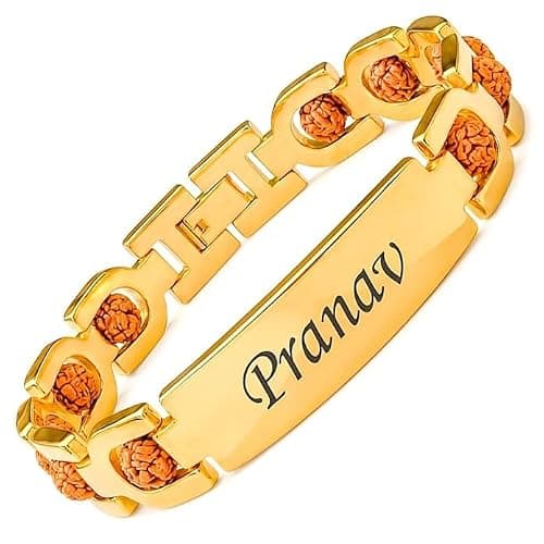 Customized Rudraksha Gold Plated Bracelet for Men | Personalized Rakhi Bracelet for Men | Rakshabandhan Rudraksha Bracelet with Name