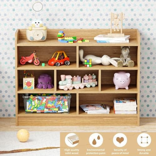 Lukzer Multipurpose 7-Section Storage Rack Bookcase | MR-008/Light Oak | Open Display Unit for Home & Workspaces (70x28x93cm) 3