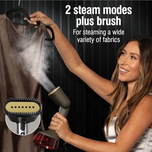 Hamilton Beach Professional Garment Steamer, Steam Iron for Clothes, 1740W Fast Heat Up, Turbo Steam Mode, Detachable Fabric Brush, Large 300ml Water Tank, Ergonomic Handle, Travel Iron, 2m Cord, Red 2