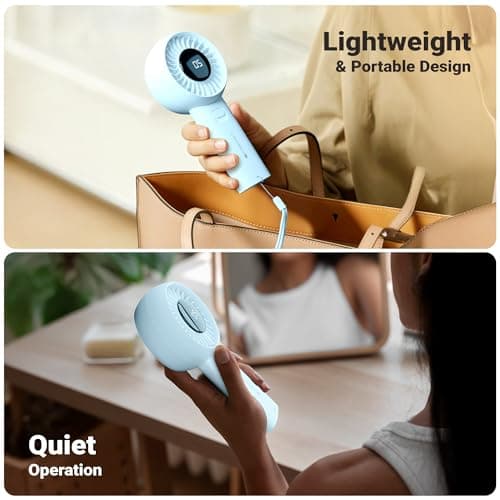 Zebronics Heat Buster 200, Portable Hand Fan, Upto 12h Backup, 3600mAh Rechargeable Battery, 5 Speed Modes, Upto 5.9m/s Airflow, LED Display, for Travel, Makeup, Office, Home (Blue) 4