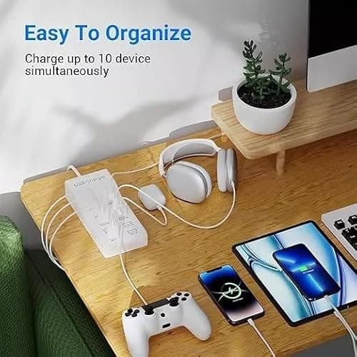 SANCY USB Charger USB C Charging Station 10 Ports Multiple USB Charger Station (4 USB C Port) Power Hub Strip Smart Plug USBC Charging Station for Phones Tablet Smartwatch Headphones Speakers 5