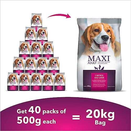 Maxi Adult Dry Dog Food 20 kg Pack | Chicken and Liver Flavour | Promotes Growth & Immunity | Balanced Nutrition | Antioxidants 2