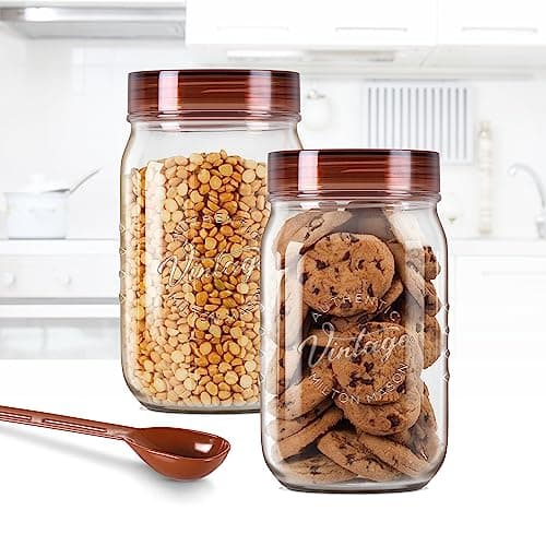 MILTON Vintage Plastic Storage Jar and Container Set, Airtight & BPA Free Containers for Kitchen Storage, Grocery Kitchen Container Stoarge, Multipurpose Transparent Jar, 1000 ML Each, Set of 2 5
