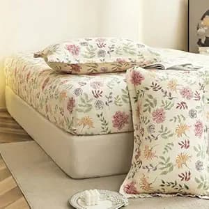 Story@Home Cloud Cotton Fitted BEDSHEET (72 X 78 Inch) 360 Elastic King Size with 2 Pillow Covers | Super Soft Bed Sheet for King Size Bed Floral Design (White, Pink)