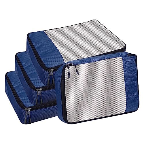 Granth Bag Manufacturing India GBMI Packing Cubes For Travel Organizer Clothes Laundry Compression Suitcase Luggage Storage Travelling Pouches Bags Organiser, Polyester (MEDIUM-PACK OF 4, NAVY BLUE)