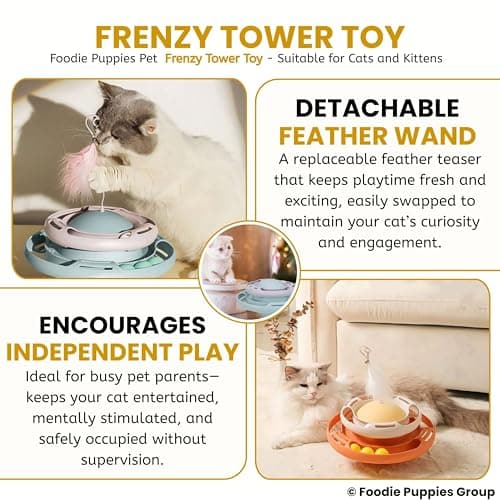 Foodie Puppies Cat Turntable Toys, Roller Tracks Ball Round Base 2 Level Turntable Cats Toys - (Frenzy Tower Toy) | Cat Turntable Toy for Mental and Physical Exercise, (Color May Vary) 5