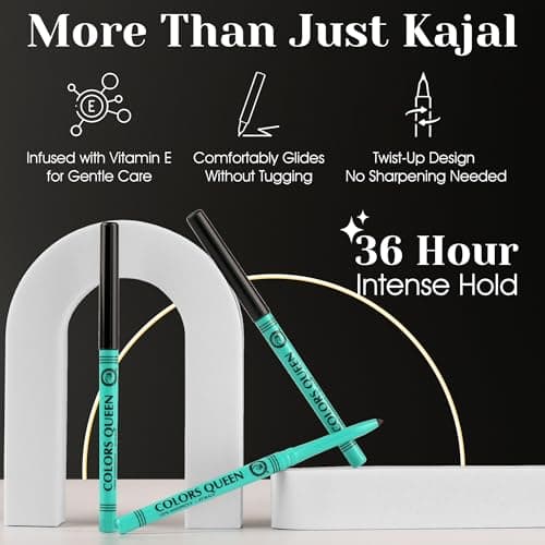 Colors Queen Bold Eyes Auto Kohl Kajal – Black, 0.35g | 36 Hours Long Lasting with Smooth One Swipe Application | Transfer-Proof | 2X Blacker | Smudge Proof & Waterproof Kajal for Women Enriched with  3
