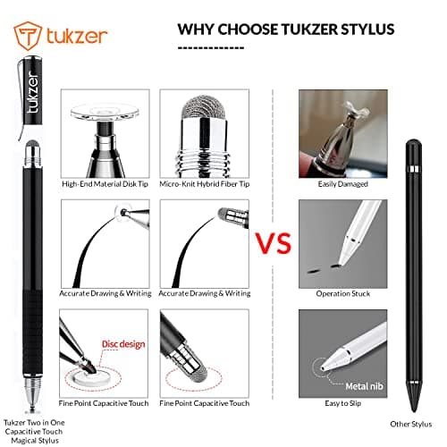 Tukzer 2-in-1 Capacitive Stylus Pen V2.0, Precise Stylus -Fine Point Disc Tip & Micro-Knit Hybrid Fi 4