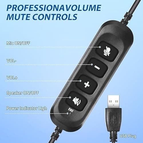 USB Plug Call Center Corded Noise Cancelling Headset with Microphone, Double Ear (Dual) Headset with Mic for Laptop/Desktop Computer - Black 2