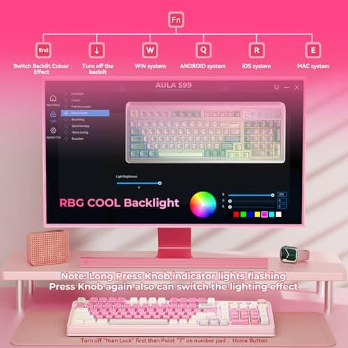 AULA S99 Gaming Keyboard, Wireless Computer Keyboards, Tri-Mode Bluetooth Creamy Custom Keyboard with Number Pad, RGB Backlit Media Knob Cute Programmable Keyboard for PC Gamer - Gradient Blue 5