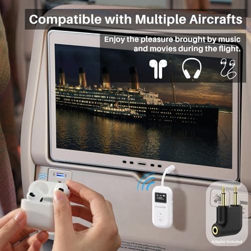 Cubetek SafeFly Pro Bluetooth V5.3 Transmitter Receiver with OLED Screen for 2 Bluetooth Headphones, AptX LL/HD/AD, Use with Any 3.5MM Jack on Airplane, TV & Home Audio System 5
