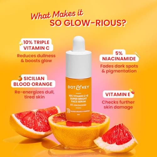 DOT & KEY 10% Vitamin C + E Serum with 5% Niacinamide | Vitamin C Serum for Glowing Skin, Fades Dark Spots & Hyperpigmentation | Infused with Blood Orange & Pumpkin | Targets Dull & Uneven Skin | For  3