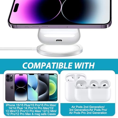 Fast Wireless Charger, Wireless Charger, 15W Wireless Charging Base for iPhone 15/14/13/12 Series, Universal Carregadador Sem Fios Compatible with iPhone and Airpods, Ultra Slim and Portable 4