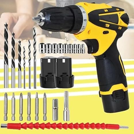 Cordless Drill Tool Kit with 2 Batteries & Accessories 12V Electric Screwdriver Set with Carry Case, Drill Bits, Flexible Shaft & Socket Wrenches
