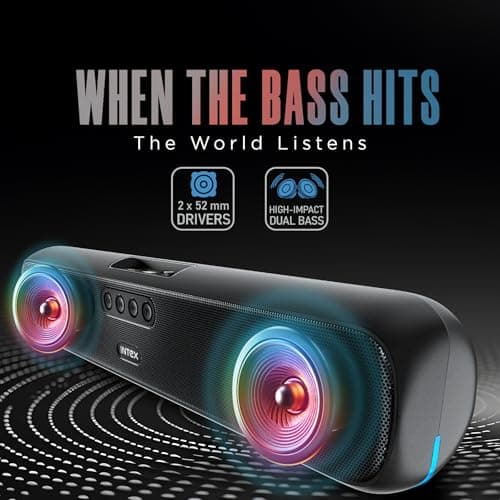 Intex Beast 20X Newly Launched 20W BT Soundbar with 360° Surround Sound, Rhythmic RGB Light, 52mm×4 Drivers, 5hrs Playback Time, TWS Feature, Type C Fast Charging, BT V5.4, USB/AUX/TF (Black) 4