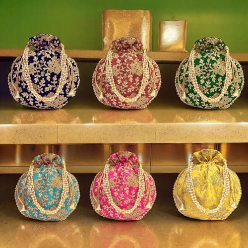 IGH India Gift Hub Handmade Embroidered Potli Bag for Women | Traditional Drawstring Pouch | Ideal for Weddings | Return Gifts | Festive Occasions | Traditional Indian Goody Bags | Multicolor 4