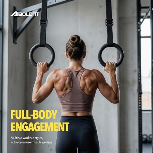 Boldfit Gymnastic Rings for Workout with Buckle Strap & Grip Abs Calisthenics Equipment for Pull Ups Exercise Gymnastic Rings for Men Warmup in Gym, Home Training Calisthenics Rings - 1 Pair Black 4