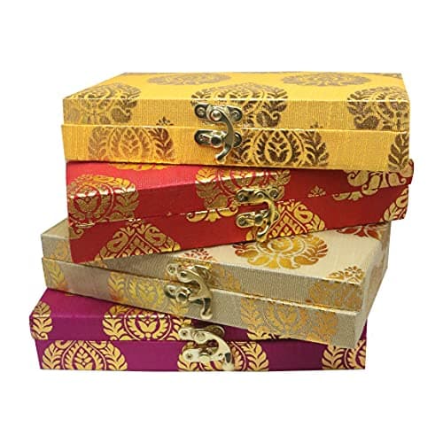 SAUDEEP INDIA Decorative Cash Box, Shagun, Gift, Jewellery, Money Envelop Wedding Gift, Set of 5, Wood;Fabric