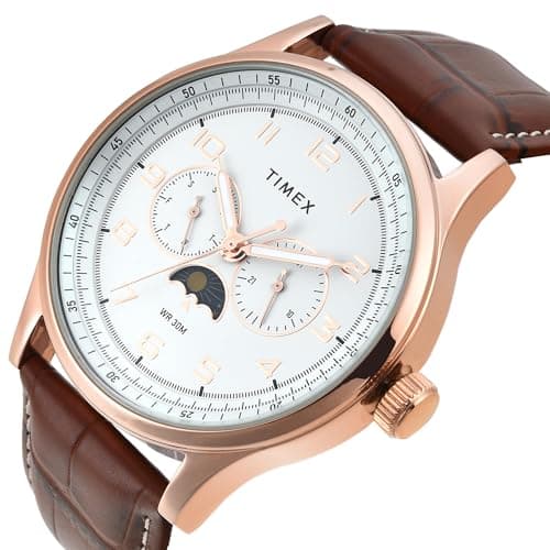 TIMEX Analog Watch for man with Grey Round Dial & Brown Leather Strap Band Water Resistant Men's Wrist Watches - TWEG19608 2