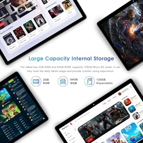 WeTap Android Tablet 10 Inch 3GB RAM 64GB ROM Android 12 Tablets Octa-Core Processor 1280x800 IPS Display Tablet with Camera 2+8MP WiFi Bluetooth 6000mAh Battery (Silver) 3