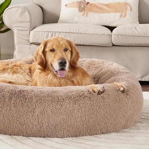 ZEXSAZONE Summer Round Donut Pet Bed for Cats and Puppies Dogs Mat, Cozy and Plush, Raised Bedside Support, Both Sides Use Like 2 in One Washable, Sizes for Small, Medium, and Large Pets Brown 5