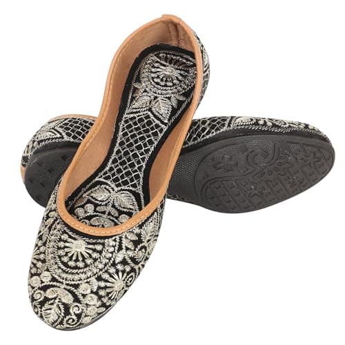 DFR Women Ethnic Rajasthani Embroidery Punjabi Juti's Jutti’s, Color - Black, UK Size - 8