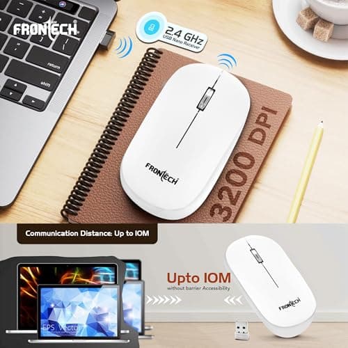 Frontech Wireless Keyboard & Mouse Combo–2.4GHz, 106 Keys, 3200 DPI Mouse, Power-Saving Design, 3-Year Warranty, White (KB-0030P) 3