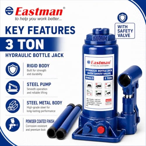 Hydraulic Bottle Jack 3 Ton Heavy Duty Steel Jack for Car, SUV, Truck Portable Hydraulic Lift Tool with Easy Pump Handle & Wide Base for Stability 4