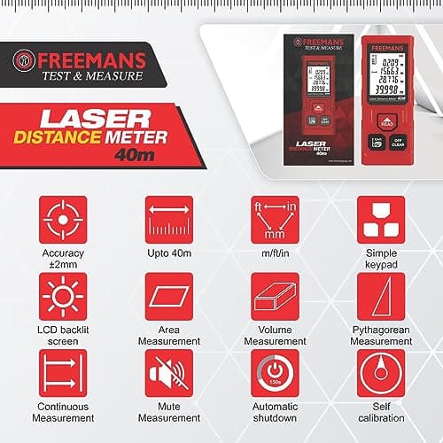 FREEMANS PROECO-L40 40m Laser Distance Meter with Area, Volume, Pythagorean Measurement and Self-Calibration Function, Carry Bag and Batteries Included, Best Suitable for Indoor Measurements 4