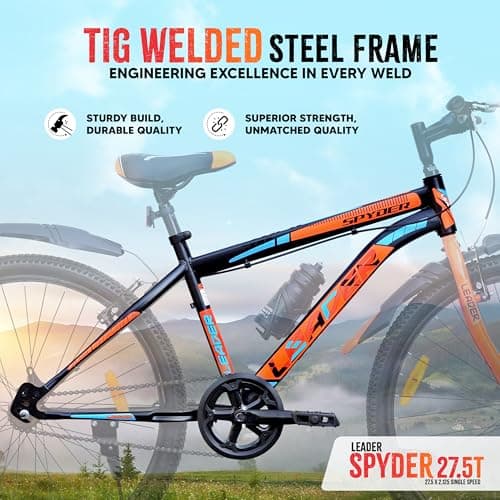 Leader Spyder 27.5T MTB Cycle/Bike Single Speed with Complete Accessories for Men - Matt Black/Orange Ideal for 15+ Years | Frame: 19 Inches 3