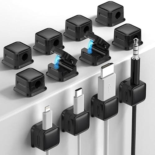 TALLIN 8 Pack Magnetic Cord Organizer, Strong Adhesive Cable Management System, Black, 12cm x 5cm, Easy Open Design for Home Office Car, Wire Holder with Desk Mount (Black)