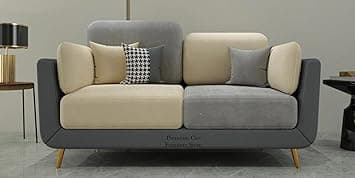 Stylish & Luxury Cushioned Couch Relax sectional Sofa in Fabric & Velvet and Heavy Duty Sofas Ideal for Bedroom, Living Room, Guest Rooms, Homes, and Offices-(2 Seater Grey & Beige).