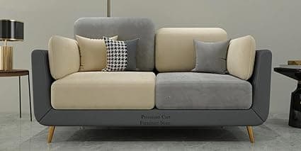 Stylish & Luxury Cushioned Couch Relax sectional Sofa in Fabric & Velvet and Heavy Duty Sofas Ideal for Bedroom, Living Room, Guest Rooms, Homes, and Offices-(2 Seater Grey & Beige).