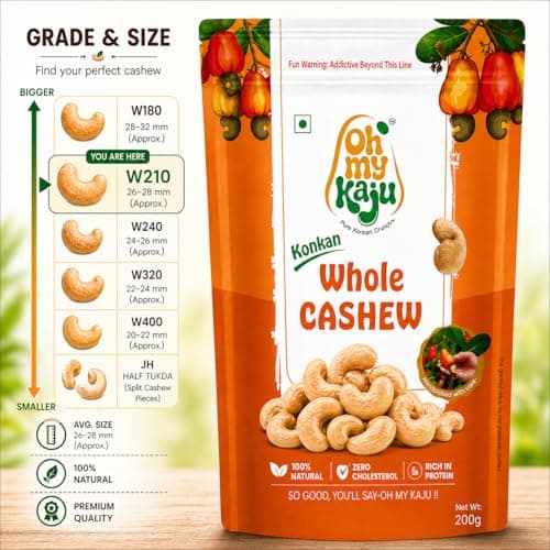 Oh My Kaju™ Premium Authentic Konkan Cashew W210 | Goa Jumbo Kaju Nuts | Fresh Whole Cashews Premium | High Protien I Fresh Nuts | Zero Cholesterol I Goa-Origin Style I Gourmet Healthy Snacks for Gues 3
