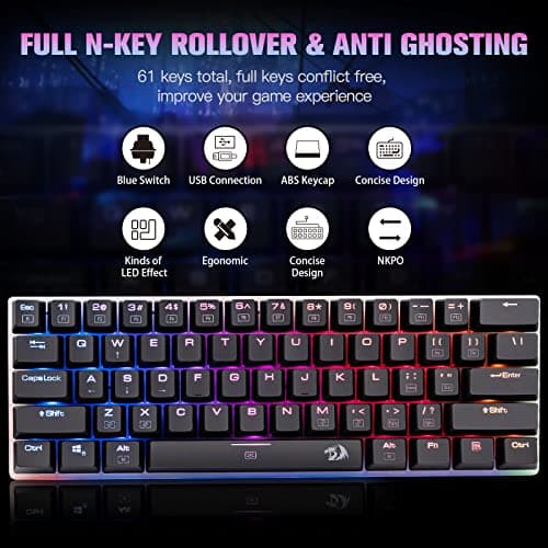 Redragon K605 Alien Giant Mechanical Gaming Keyboard, Super Big 61 Keys & Outemu Blue Switch, RGB LED Backlit Ergonomic Wired Type-C Full Key Conflict Free Anti-Ghosting NKRO Keyboard 5