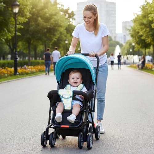 R for Rabbit Lollipop Lite Baby Stroller for 0 to 3 Years with 5 Point Safety Harness | Reversible Handlebar | Cushioned Seat with 3 Level Seats Recline/Lightweight Pram for Kids (Blue Abstract)