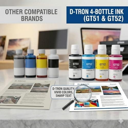 D-tron GT51 GT52 Compatible Ink Refill Bottles, for HP Ink Tank 310, 315, 410, 415, 500, 530,615, 5810,5811, 5820 Black 90ml and Cyan, Magenta, Yellow 70ml, for HP Ink Tank 2