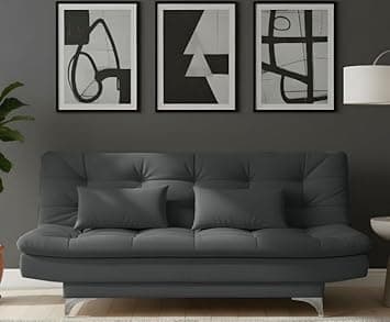 AMATA Eagle Solid Wood 3 Seater Sofa Cum Bed Grey Suede Velvet with Two Cushions Perfect for Home Living Office Room and Guests (Grey, Medium)(3 yrs Warranty)