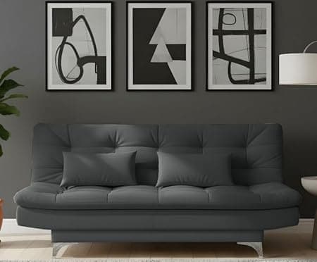 AMATA Eagle Solid Wood 3 Seater Sofa Cum Bed Grey Suede Velvet with Two Cushions Perfect for Home Living Office Room and Guests (Grey, Medium)(3 yrs Warranty)